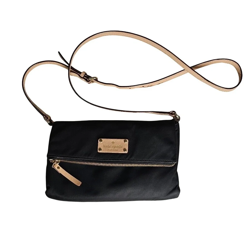 Kate Spade Wilson Road Nylon Crossbody Black and Pink with Wallet